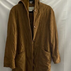 FITZ-WRIGHT WO SIZE SMALL CARAMEL BROWN FAUX SUEDE FAUX FUR LINED COAT CLEAN EUC